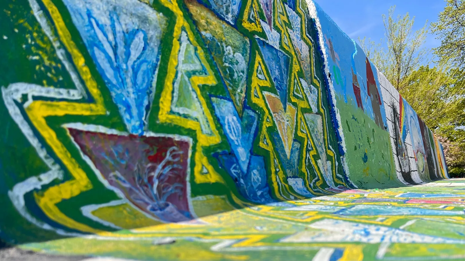 Colorful graffiti wall in spring